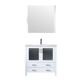 Lexora Volez 36" White Single Vanity Cabinet, Integrated Top, White Integrated Square Sink and 34" Mirror w/ Faucet