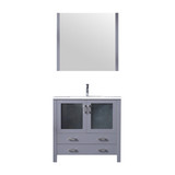 Lexora Volez 36" Dark Grey Single Vanity Cabinet, Integrated Top, White Integrated Square Sink and 34" Mirror w/ Faucet