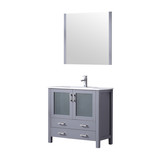 Lexora Volez 36" Dark Grey Single Vanity Cabinet, Integrated Top, White Integrated Square Sink and 34" Mirror w/ Faucet