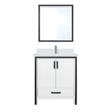 Lexora Ziva 30" White Single Vanity Cabinet, Cultured Marble Top, White Square Sink and 28" Mirror w/ Faucet