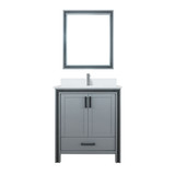 Lexora Ziva 30" Dark Grey Single Vanity Cabinet, Cultured Marble Top, White Square Sink and 28" Mirror w/ Faucet