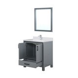Lexora Ziva 30" Dark Grey Single Vanity Cabinet, Cultured Marble Top, White Square Sink and 28" Mirror w/ Faucet