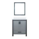 Lexora Ziva 30" Dark Grey Single Vanity Cabinet, Cultured Marble Top, White Square Sink and 28" Mirror