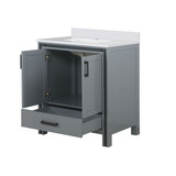 Lexora Ziva 30" Dark Grey Single Vanity Cabinet, Cultured Marble Top, White Square Sink and no Mirror