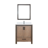 Lexora Ziva 30" Rustic Barnwood Single Vanity Cabinet, Cultured Marble Top, White Square Sink and 28" Mirror w/ Faucet