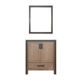 Lexora Ziva 30" Rustic Barnwood Single Vanity Cabinet, no Top and 28" Mirror