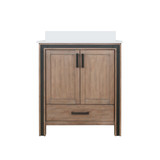 Lexora Ziva 30" Rustic Barnwood Single Vanity Cabinet, Cultured Marble Top, White Square Sink and no Mirror