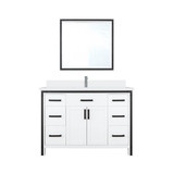 Lexora Ziva 48" White Single Vanity Cabinet, Cultured Marble Top, White Square Sink and 34" Mirror w/ Faucet
