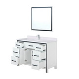 Lexora Ziva 48" White Single Vanity Cabinet, Cultured Marble Top, White Square Sink and 34" Mirror w/ Faucet