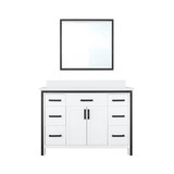 Lexora Ziva 48" White Single Vanity Cabinet, Cultured Marble Top, White Square Sink and 34" Mirror
