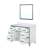 Lexora Ziva 48" White Single Vanity Cabinet, Cultured Marble Top, White Square Sink and 34" Mirror