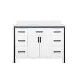 Lexora Ziva 48" White Single Vanity Cabinet, Cultured Marble Top, White Square Sink and no Mirror