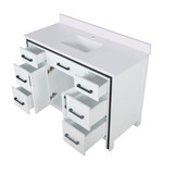 Lexora Ziva 48" White Single Vanity Cabinet, Cultured Marble Top, White Square Sink and no Mirror