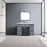 Lexora Ziva 48" Dark Grey Single Vanity, Cultured Marble Top, White Square Sink and 34" Mirror w/ Faucet