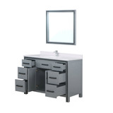 Lexora Ziva 48" Dark Grey Single Vanity Cabinet, Cultured Marble Top, White Square Sink and 34" Mirror w/ Faucet