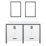 Lexora Ziva 60" White Double Vanity Cabinet, Cultured Marble Top, White Square Sink and 22" Mirrors