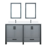 Lexora Ziva 60" Dark Grey Double Vanity Cabinet, Cultured Marble Top, White Square Sink and 22" Mirrors w/ Faucet