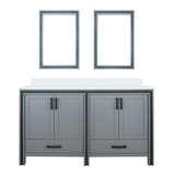 Lexora Ziva 60" Dark Grey Double Vanity Cabinet, Cultured Marble Top, White Square Sink and 22" Mirrors
