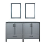 Lexora Ziva 60" Dark Grey Double Vanity Cabinet, no Top and 22" Mirrors