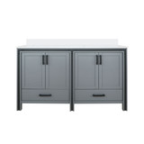 Lexora Ziva 60" Dark Grey Double Vanity Cabinet, Cultured Marble Top, White Square Sink and no Mirror