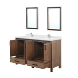 Lexora Ziva 60" Rustic Barnwood Double Vanity Cabinet, Cultured Marble Top, White Square Sink and 22" Mirrors w/ Faucet
