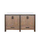 Lexora Ziva 60" Rustic Barnwood Double Vanity Cabinet, Cultured Marble Top, White Square Sink and no Mirror