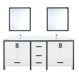Lexora Ziva 72" White Double Vanity Cabinet, Cultured Marble Top, White Square Sink and 30" Mirrors w/ Faucet