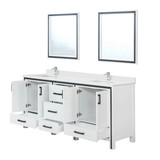 Lexora Ziva 72" White Double Vanity Cabinet, Cultured Marble Top, White Square Sink and 30" Mirrors w/ Faucet