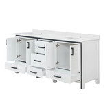 Lexora Ziva 72" White Double Vanity Cabinet, Cultured Marble Top, White Square Sink and no Mirror