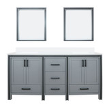 Lexora Ziva 72" Dark Grey Double Vanity Cabinet, Cultured Marble Top, White Square Sink and 30" Mirrors
