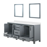 Lexora Ziva 72" Dark Grey Double Vanity Cabinet, Cultured Marble Top, White Square Sink and 30" Mirrors