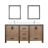 Lexora Ziva 72" Rustic Barnwood Double Vanity Cabinet, Cultured Marble Top, White Square Sink and 30" Mirrors w/ Faucet