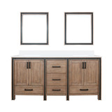 Lexora Ziva 72" Rustic Barnwood Double Vanity Cabinet, Cultured Marble Top, White Square Sink and 30" Mirrors