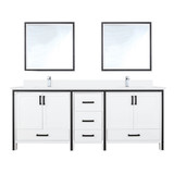 Lexora Ziva 80" White Double Vanity Cabinet, Cultured Marble Top, White Square Sink and 30" Mirrors w/ Faucet