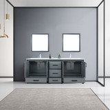 Lexora Ziva 80" Dark Grey Double Vanity, Cultured Marble Top, White Square Sink and 30" Mirrors w/ Faucet