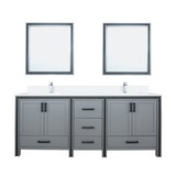 Lexora Ziva 80" Dark Grey Double Vanity Cabinet, Cultured Marble Top, White Square Sink and 30" Mirrors w/ Faucet