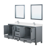 Lexora Ziva 80" Dark Grey Double Vanity Cabinet, Cultured Marble Top, White Square Sink and 30" Mirrors w/ Faucet