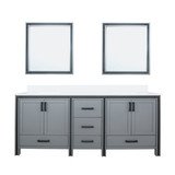 Lexora Ziva 80" Dark Grey Double Vanity Cabinet, Cultured Marble Top, White Square Sink and 30" Mirrors
