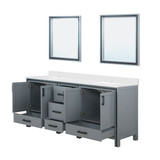 Lexora Ziva 80" Dark Grey Double Vanity Cabinet, Cultured Marble Top, White Square Sink and 30" Mirrors
