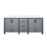 Lexora Ziva 80" Dark Grey Double Vanity Cabinet, Cultured Marble Top, White Square Sink and no Mirror