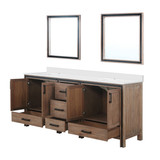 Lexora Ziva 80" Rustic Barnwood Double Vanity Cabinet, Cultured Marble Top, White Square Sink and 30" Mirrors