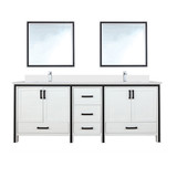 Lexora Ziva 84" White Double Vanity Cabinet, Cultured Marble Top, White Square Sink and 34" Mirrors w/ Faucet