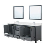 Lexora Ziva 84" Dark Grey Double Vanity Cabinet, Cultured Marble Top, White Square Sink and 34" Mirrors w/ Faucet