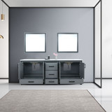 Lexora Ziva 84" Dark Grey Double Vanity, Cultured Marble Top, White Square Sink and 34" Mirrors