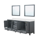 Lexora Ziva 84" Dark Grey Double Vanity Cabinet, Cultured Marble Top, White Square Sink and 34" Mirrors
