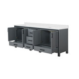 Lexora Ziva 84" Dark Grey Double Vanity Cabinet, Cultured Marble Top, White Square Sink and no Mirror
