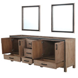 Lexora Ziva 84" Rustic Barnwood Double Vanity Cabinet, no Top and 34" Mirrors