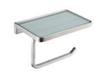 Lexora Bagno Bianca Stainless Steel White Glass Shelf w/ Toilet Paper Holder - Brushed Nickel