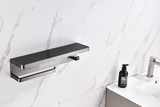 Lexora Bagno Bianca Stainless Steel Black Glass Shelf w/ Towel Bar & Robe Hook - Gun Metal