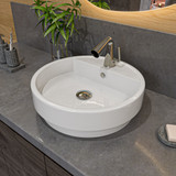 Alfi ABC702 White 19" Round Semi Recessed Ceramic Vessel Sink with Faucet Hole